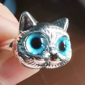 Cat Blue Eyes Silver Ring